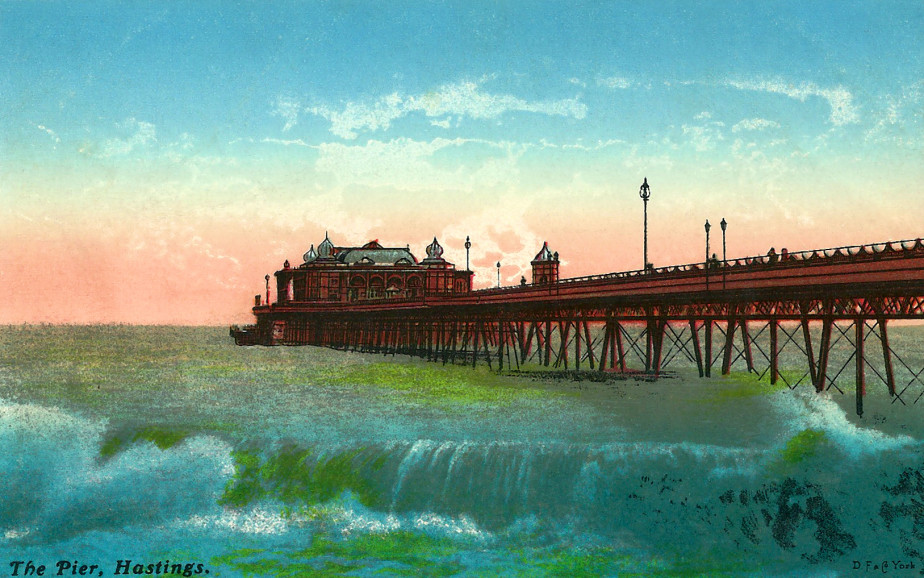 Early Pier view from east beach, hand tinted