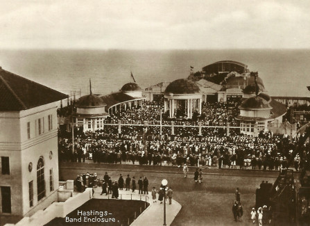 A packed bandstand in the 1920s