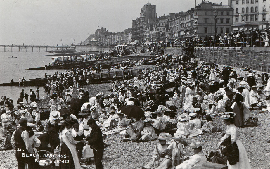 Edwardian Judges postcard, beach scene with the Pier