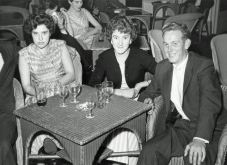 Brian and Brenda with friends in the Palm Court, 1950s
