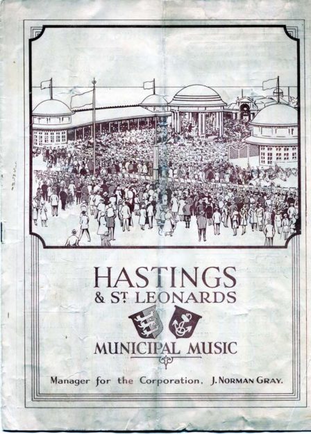 This programme shows the Easter Sunday music and dancing to be performed by the Band and Pipers of H.M. 1st Battalion The Cameronians, while the advertisements provide a snapshot of 1920s' Hastings.